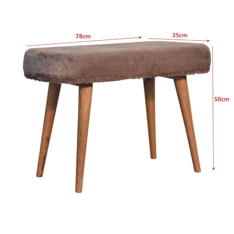 Solid Wood Upholstered Bench with Nordic-Style Legs and Eco-Conscious Design, Plush Faux-Fur Seat for Living Room, 35L x 78W x 50H cm, Brown
