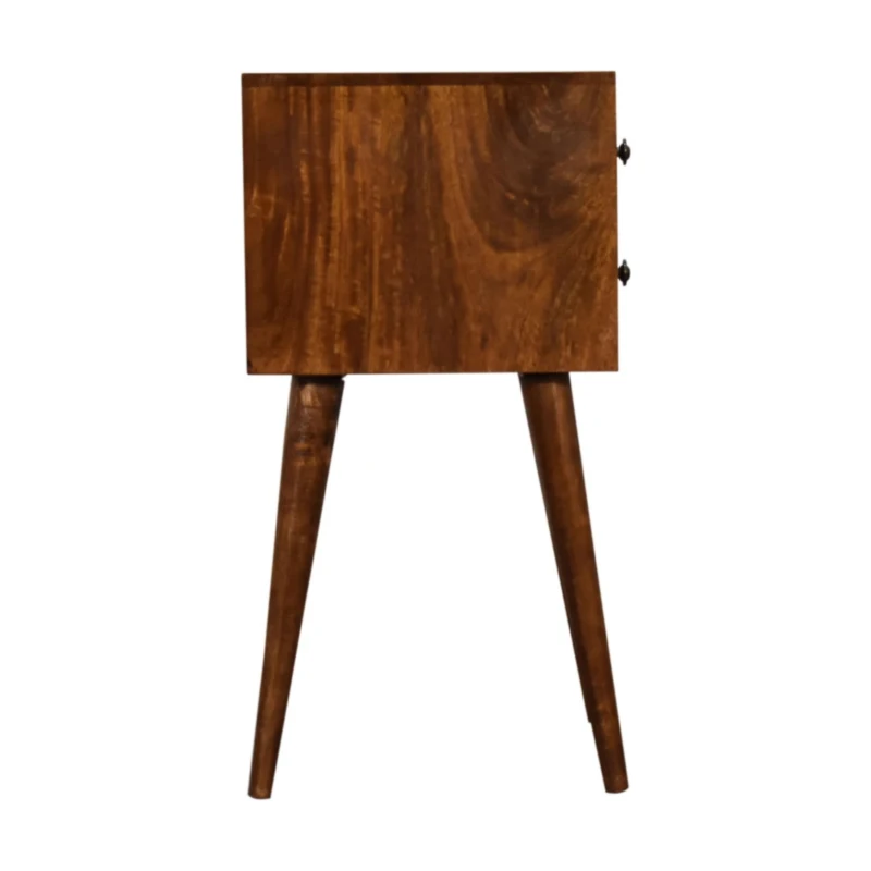 Solid Mango Wood Mini Bedside Cabinet with 2 Smooth-Gliding Drawers, Handcrafted Desk with Nordic Slim Legs, 30L x 30W x 57H cm, Brown