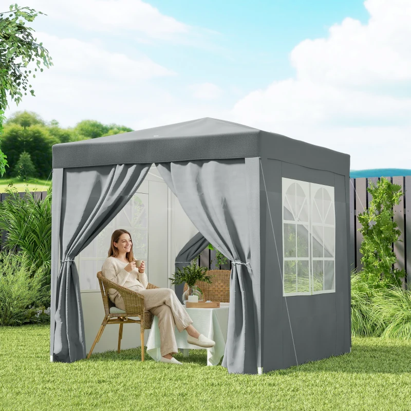 Outsunny Carpa Plegable 2x2m con 4 Paredes Laterales Tela Oxford 2 Ventanas y Bolsa de Transporte Anti-UV Impermeable Gris
