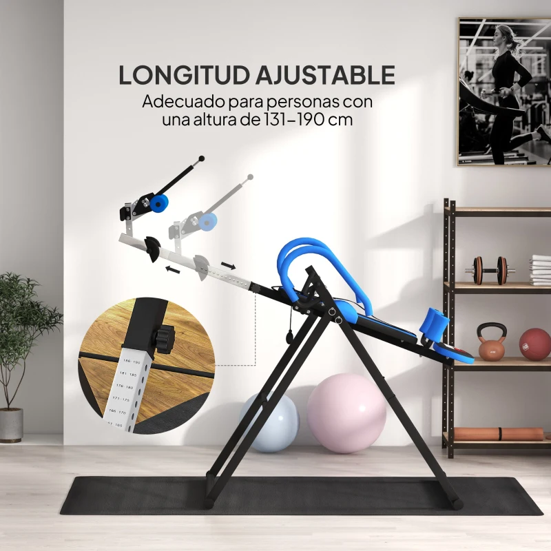 HOMCOM Tabla de Inversión Plegable con Inclinación hasta 90° y Cinturones de Seguridad 79x114x153 cm Azul y Negro