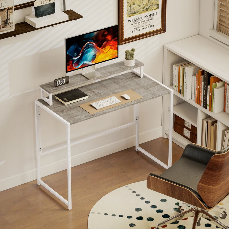 HOMCOM Secretária de computador dobrável com suporte para ecrã, para quarto, pequenos espaços, 100 x 48 x 87,5 cm, madeira natural