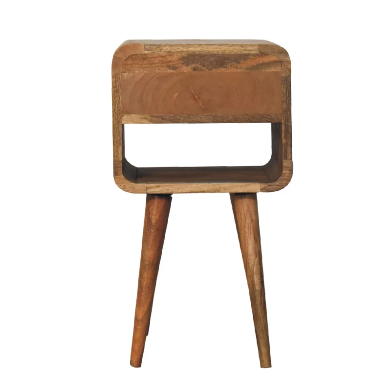 Solid Mango Wood Mini Bedside Table with Spacious Drawer and Open Slot, Hand-finished Desk with Unique Grain, 30L x 30W x 55H cm, Brown