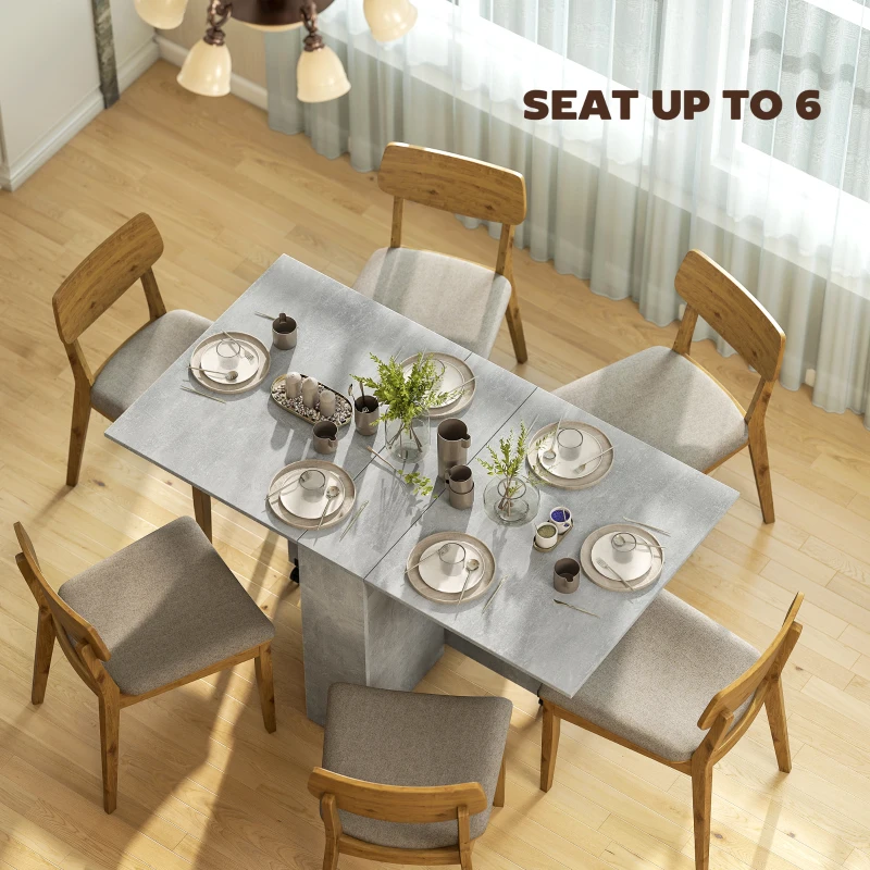 HOMCOM Folding Dining Table, Drop Leaf Table with 2-Tier Shelves, Rolling Casters, for Small Spaces, Kitchen, Cement Grey