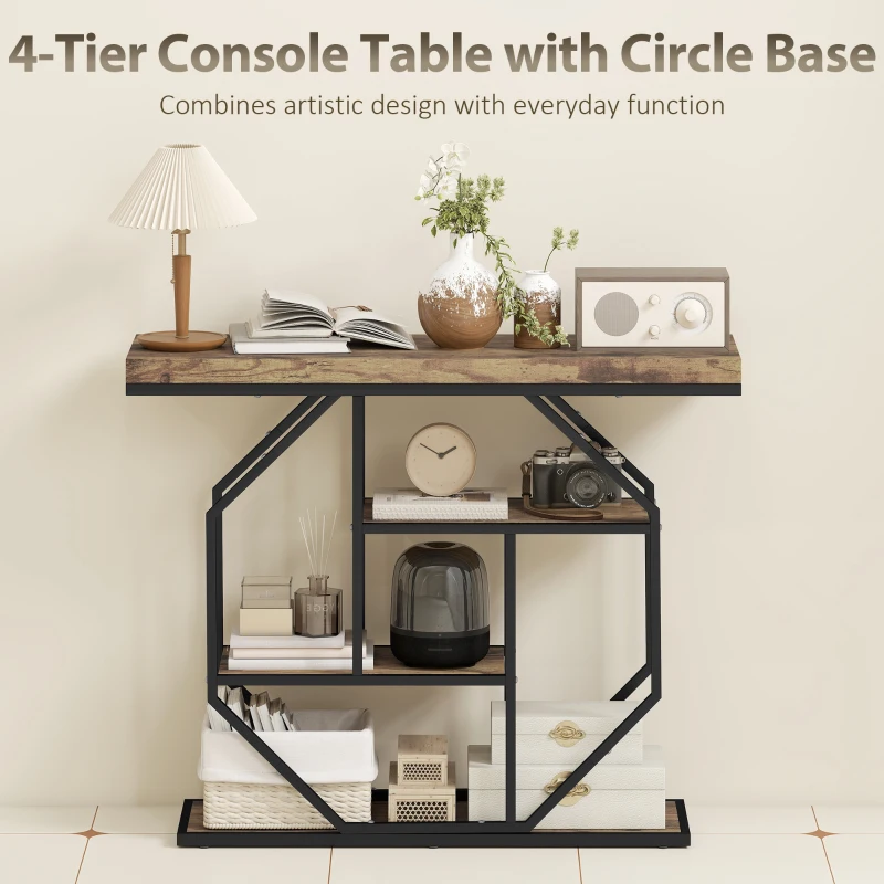 HOMCOM 4-Tier Industrial Console Table - Rustic Brown