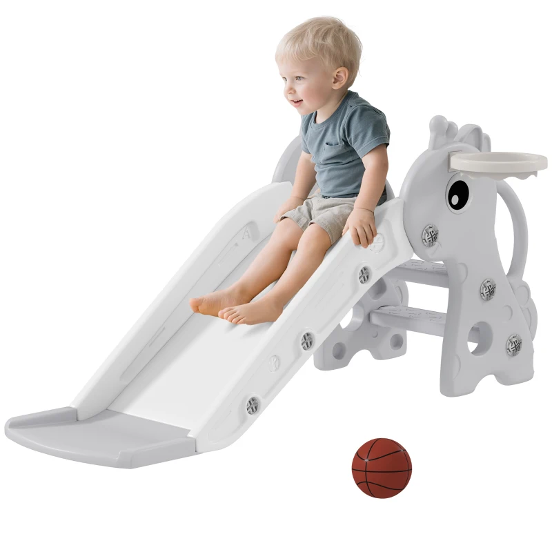 AIYAPLAY Tobogán Infantil con Diseño de Jirafa Canasta y Escalera para Niños de 1-3 Años para Interior 106x51,5x52 cm Gris