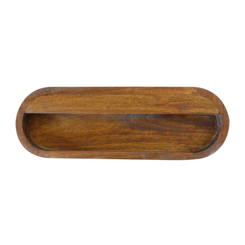 Solid Wood Wall-Mounted Round Bedside with Stain-Based Finish and Drawer, Desk with Clear Natural Finish, 32L x 45W x 15H cm, Brown