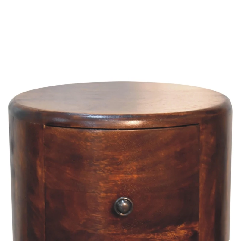 100% Solid Mango Wood Drum Chest with 3 Drawers, Sustainable and Durable Table with Handcrafted Stain Finish, 30L x 30W x 57H cm, Brown