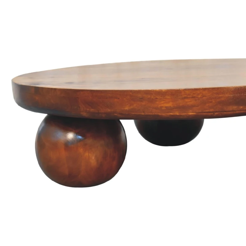 Solid Mango Wood Centre Table with Sculptural Central Ball Base, Handcrafted Desk with Stain-Based Finish, 80L x 80W x 23H cm, Brown
