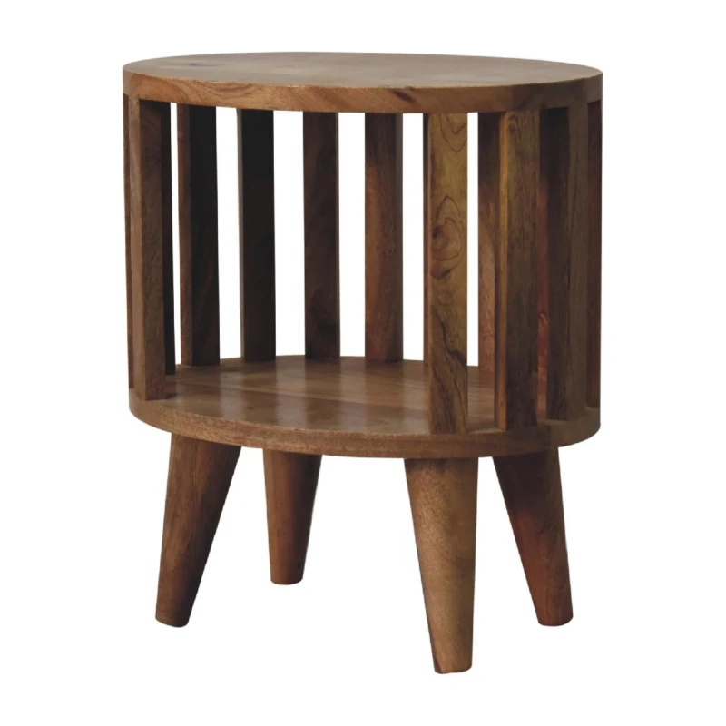 Ariella 100% Solid Mango Wood Single-Shelf Bedside Table with Nordic Legs, Hand-finished Desk with Open Shelf, 26L x 36W x 40H cm, Brown