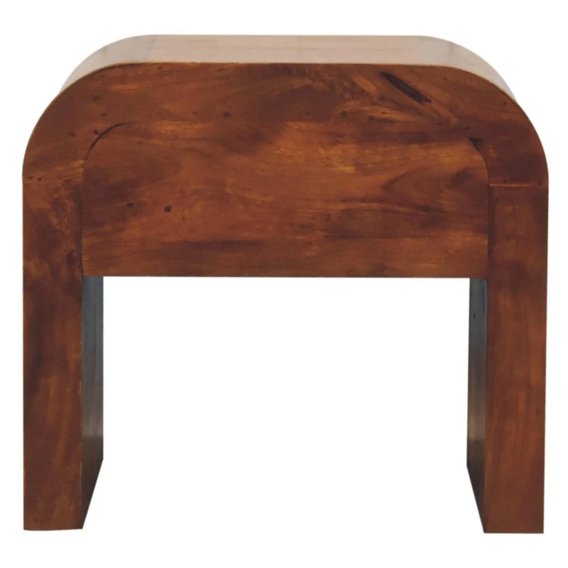 Solid Mango Wood Drum-Style Bedside Table with Smooth-Gliding Drawer, Handcrafted Desk with Stain Finish, 35L x 45W x 40H cm, Brown