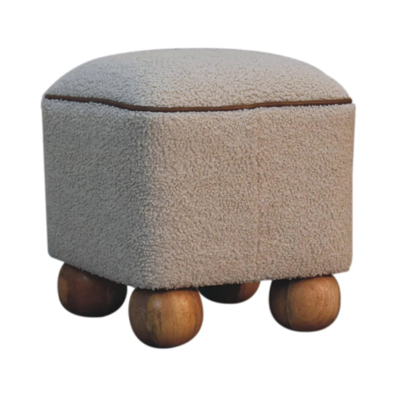 Solid Mango Wood Footstool with High-resilience Cushioning and Drawer, Upholstered Top Seat with Ball Feet, 38L x 38W x 40H cm, Brown