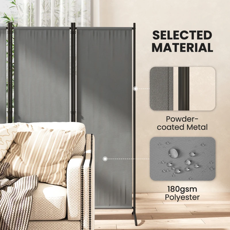 Outsunny 4 Panel Folding Room Divider, 1.7m Privacy Screen with Wide Feet, Portable Freestanding Metal Partition Separator for Office, Living Room, Bedroom, Dining Room, Dark Grey