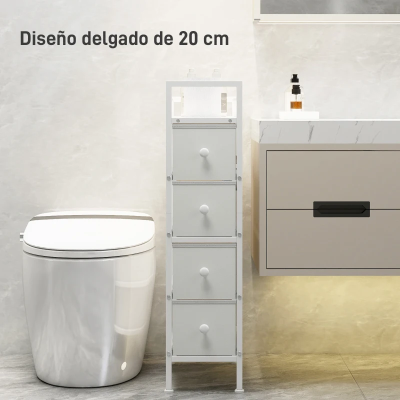 HOMCOM Cómoda con 4 Cajones de Tela Marco de Acero Cómoda para Dormitorio para Espacios Pequeños Salón Vestidor Blanco