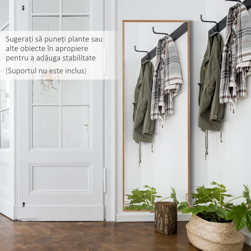 HOMCOM Oglinda cu design lung din lemn moderna, Oglinda decorativa de perete rustica, Oglinda de podea suspendata sau sprijinita, vertical sau orizontal, pentru sufragerie, dormitor, maro natural