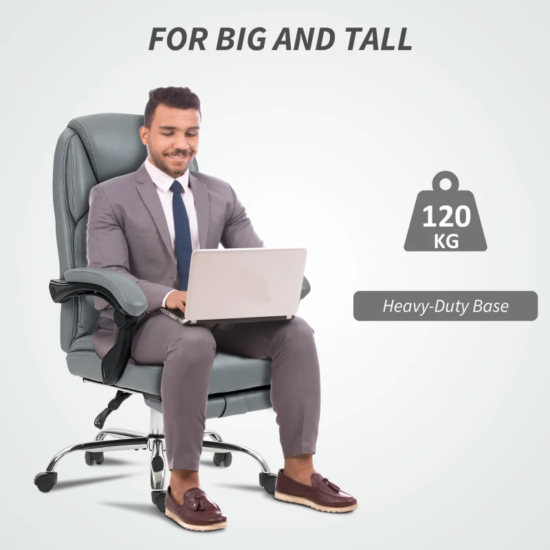 HOMCOM Faux Leather Reclining Office Chair, with Footrest - Grey