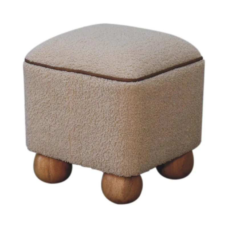 Solid Mango Wood Footstool with High-resilience Cushioning and Drawer, Upholstered Top Seat with Ball Feet, 38L x 38W x 40H cm, Brown