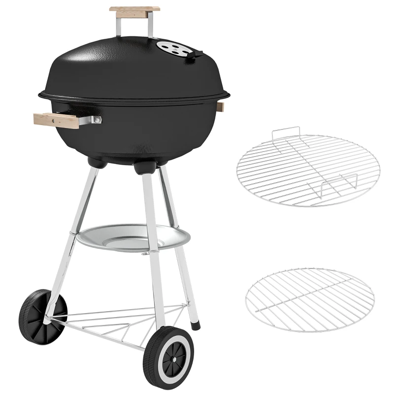 Outsunny Kettle Charcoal Grill, Portable Round BBQ Smoker with Lid and Damper, Outdoor Garden Party Barbecue