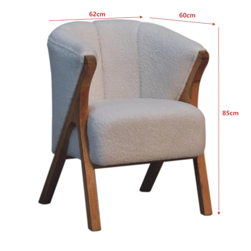 Bouclé Handcrafted Accent Chair with Solid Mango Wood Frame, Minimalist Stool with Sustainably Sourced, 60L x 62W x 85H cm, Brown