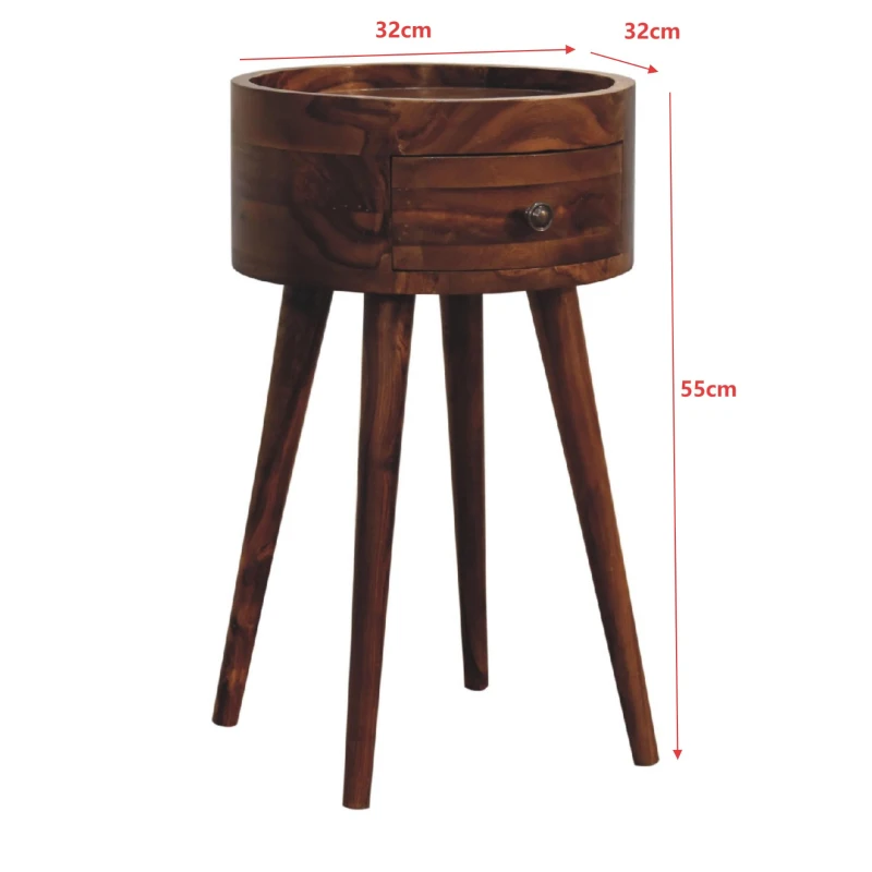 Solid Mango Wood Bedside Table with Drawer and Nordic Legs, Handcrafted Desk with Clear Natural Finish, 32L x 32W x 55H cm, Brown
