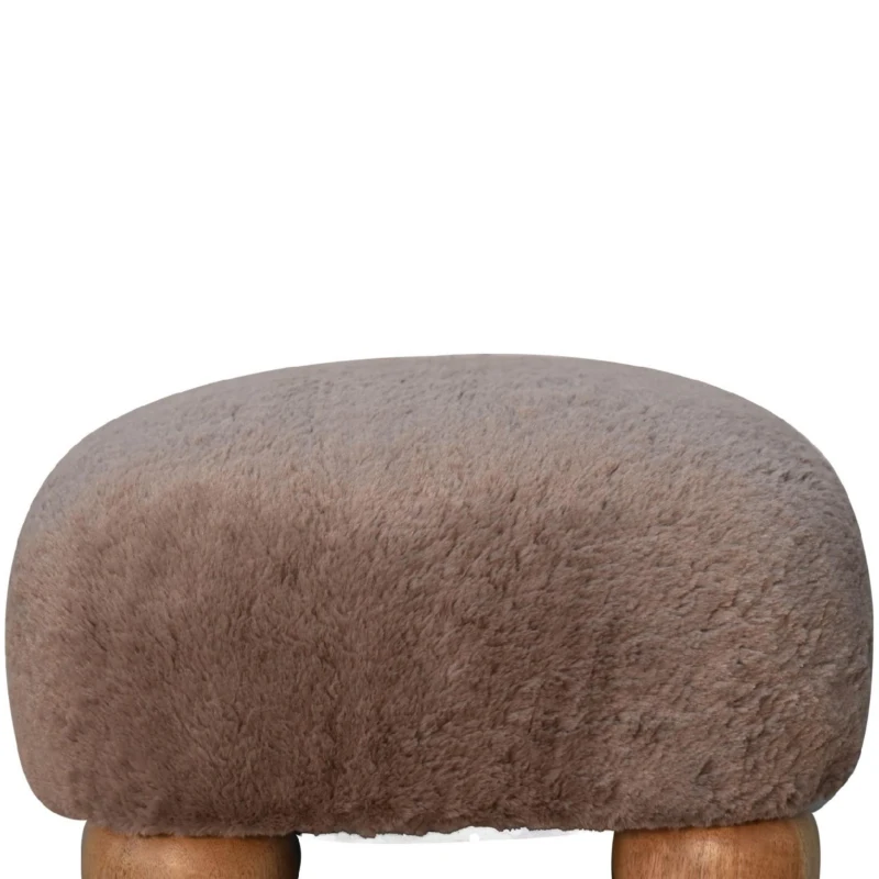 Solid Wood Faux Fur Nordic Footstool with High-Resilience Cushioning, Upholstered Square Seat with Storage Drawer, 42L x 42W x 28H cm, Brown