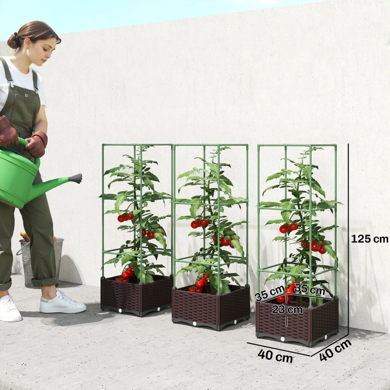 Outsunny Aiuola rialzata con grigliato Set da 3 contenitori per piante vaso da fiori con fori di drenaggio