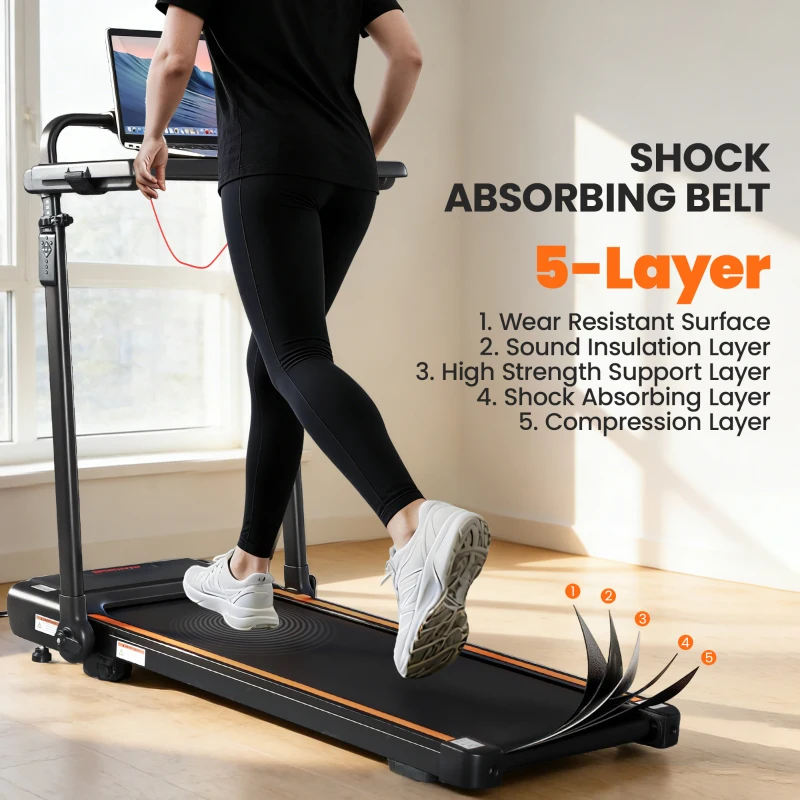 SPORTNOW Cinta de Correr Plegable con Escritorio Extraíble 2.5HP 1-12 KM/H Pantalla LED Manillar y Soporte para Móvil Negro