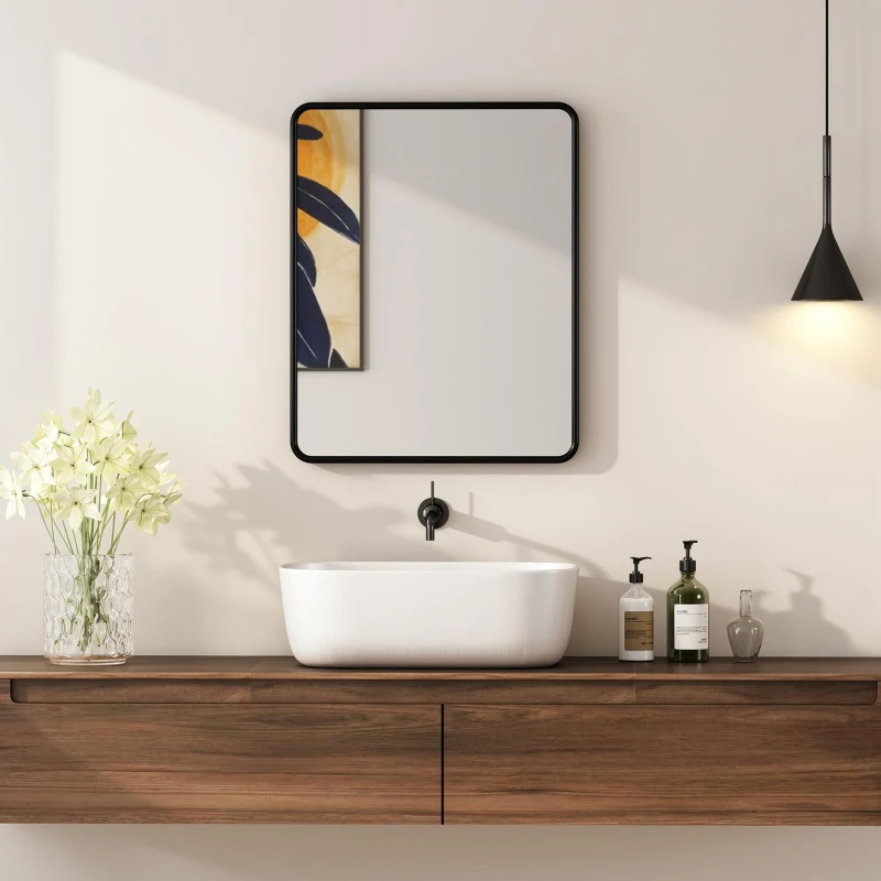 HOMCOM Rectangular Wall Mirror 50 x 40 cm, Modern Decorative Mirror with Metal Frame for Living Room, Entryway, Hallway, Black
