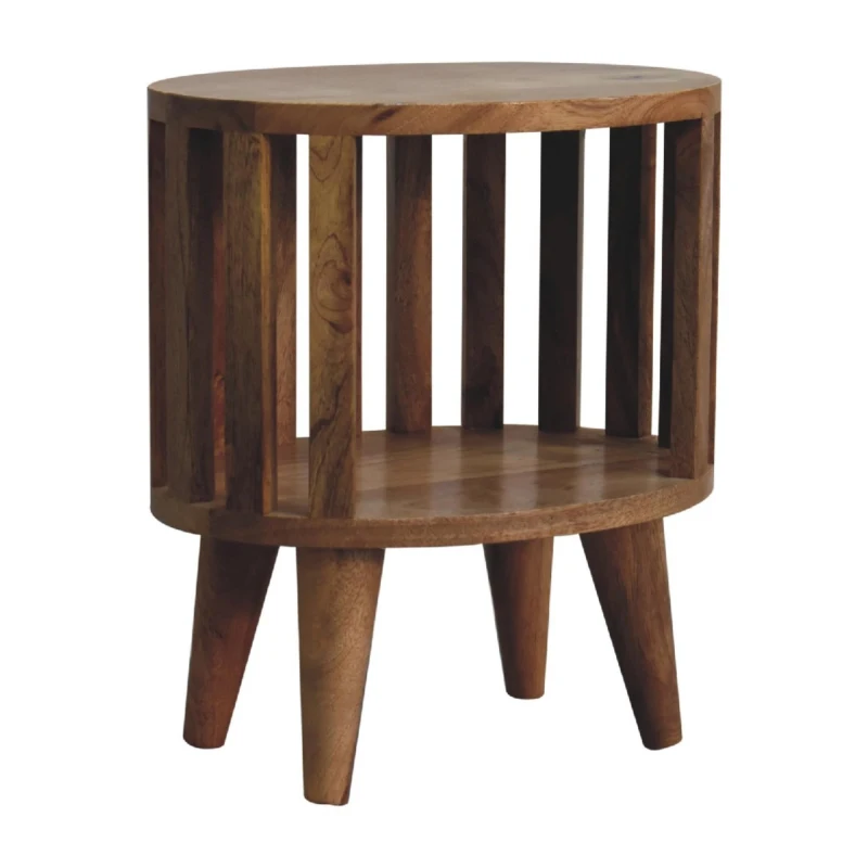 Ariella 100% Solid Mango Wood Single-Shelf Bedside Table with Nordic Legs, Hand-finished Desk with Open Shelf, 26L x 36W x 40H cm, Brown