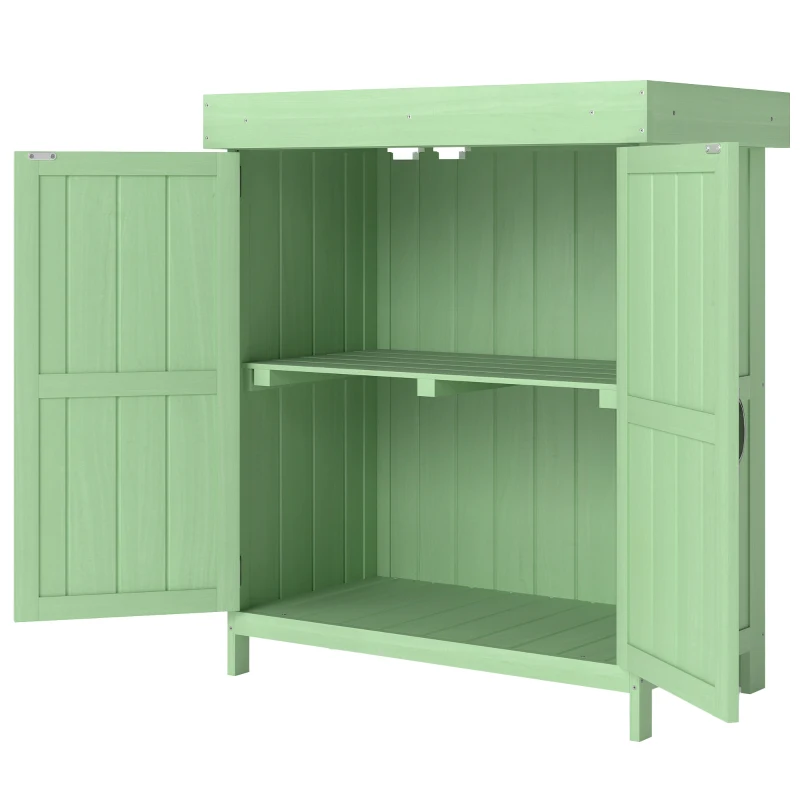 Outsunny Small Shed, Wooden Garden Shed with Openable Hinged Roof and Removable Shelf, 74 x 43 x 88 cm, Light Green