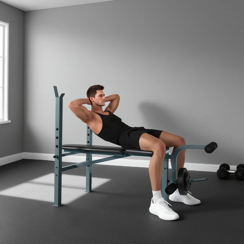 HOMCOM 4-Levels Adjustable Weight Bench Fitness Equipment with Barbell Rack-Black