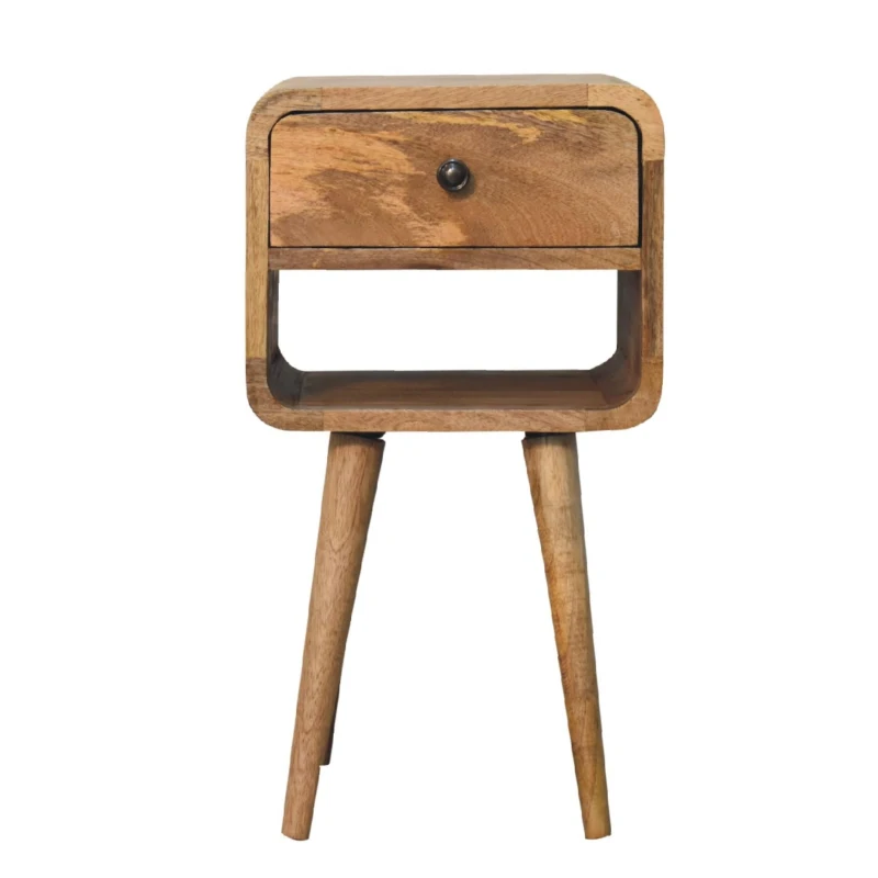 Solid Mango Wood Mini Bedside Table with Spacious Drawer and Open Slot, Hand-finished Desk with Unique Grain, 30L x 30W x 55H cm, Brown