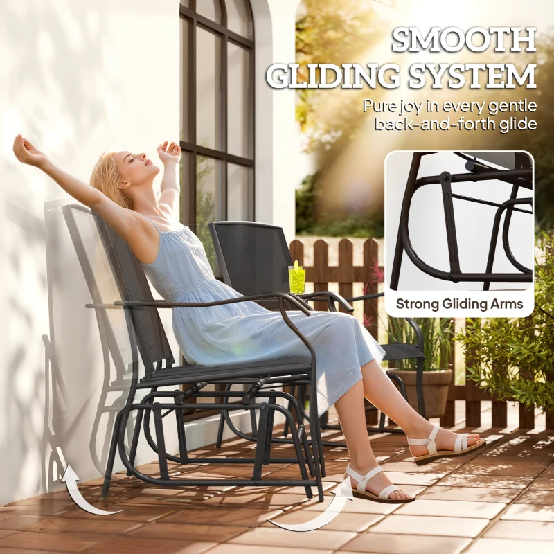 Outsunny Gliding Jack and Jill Seat, with Glass-Top Table - Black