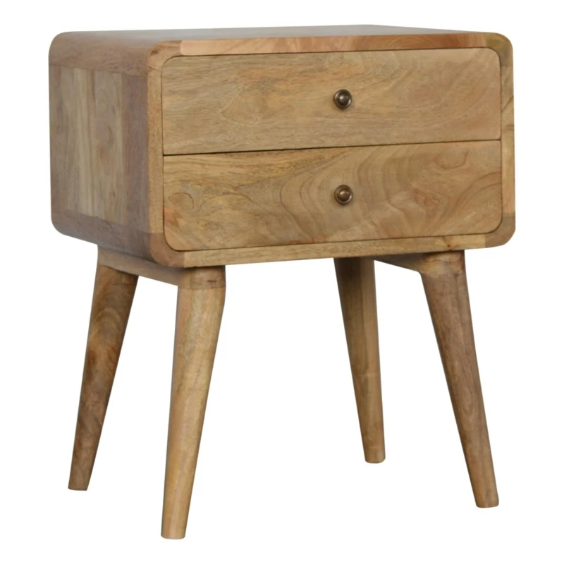 100 % Solid Mango Wood Bedside Table with 2 Smooth-Gliding Drawers, Hand-finished Desk with Nordic Legs, 35L x 45W x 55H cm, Brown