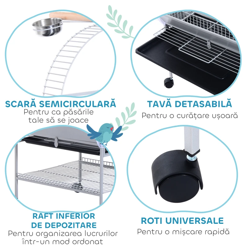 Pawhut Voliera Pasari 160 cm – Mobila cu Stinghii & Tavi de Hrana