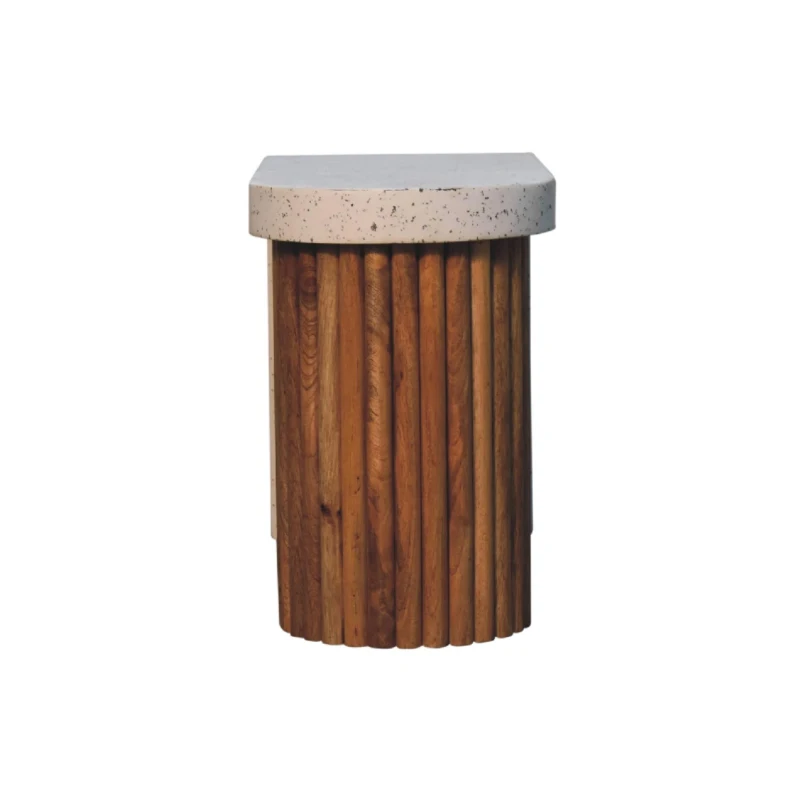 Solid Mango Wood Coffee Table with Artisan Finish, Hand‑painted Terrazzo Top, Durable Desk for Living Room, 30L x 70W x 45H cm, Brown