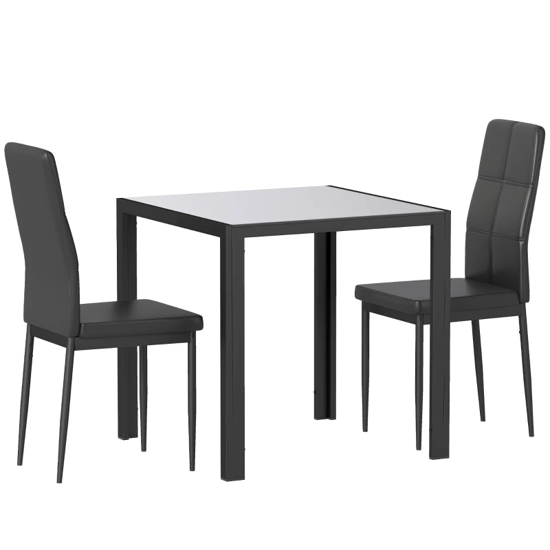 HOMCOM Ensemble table à manger et chaises pour 2 personnes, plateau rectangulaire en verre, pour cuisine salon maison, noir
