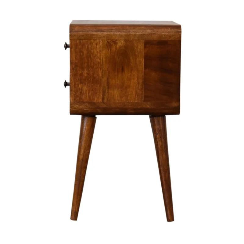 Solid Mango Wood Mini Bedside Table with 2 Smooth-Gliding Drawers, Slim Nordic Legs, Hand-Finished Desk for Living Room, 30L x 30W x 55H cm, Brown