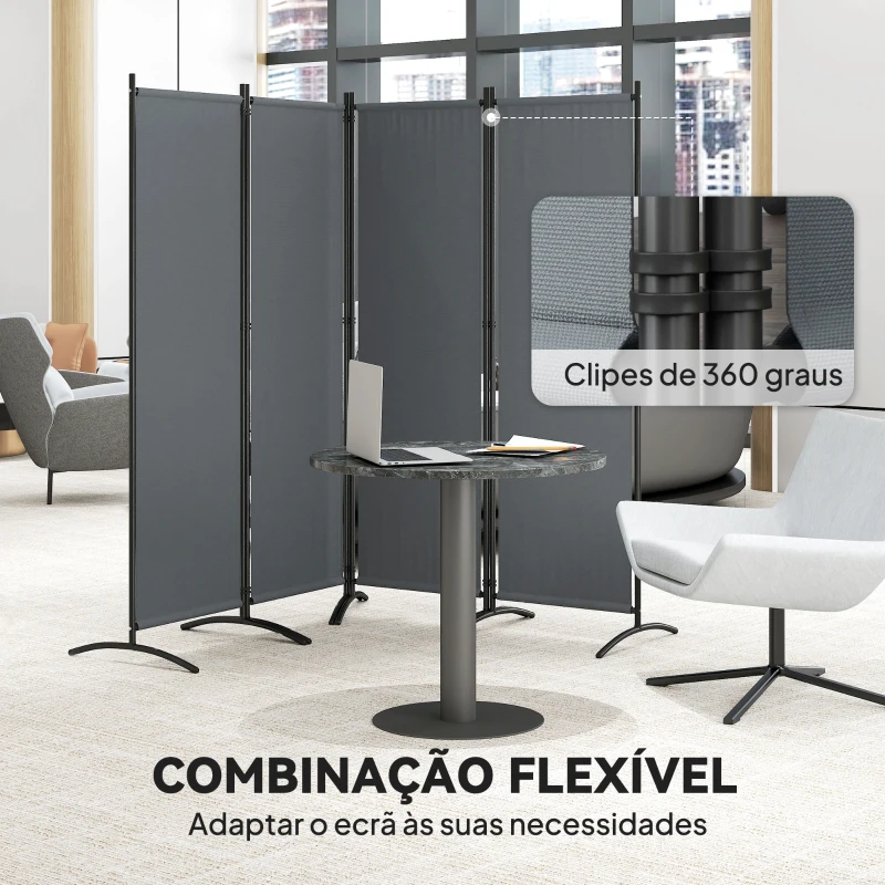 Outsunny Biombo Separador de Ambientes de 4 Painéis Biombo Dobrável 221x172 cm com Pés Largos para Terraço Pátio Jardim Cinza Escuro