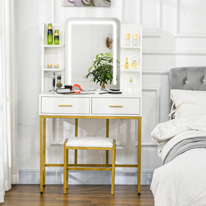 HOMCOM LED Light Dressing Table, with Stool - White