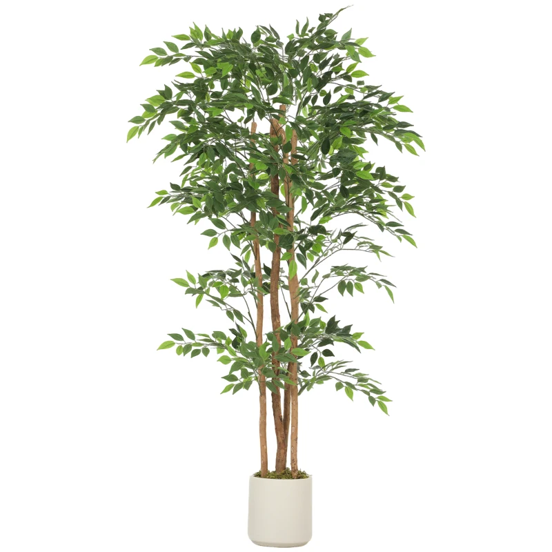 HOMCOM Banyan artificial Planta artificial com tronco de madeira maciça, vaso, para sala de estar, quarto, escritório 75 x 75 x 180 cm Verde
