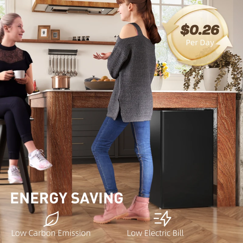 HOMCOM Frigider-congelator frigider mic 91 L rafturi modulabile design sub-blat 47,5 x 44,2 x 84 cm negru