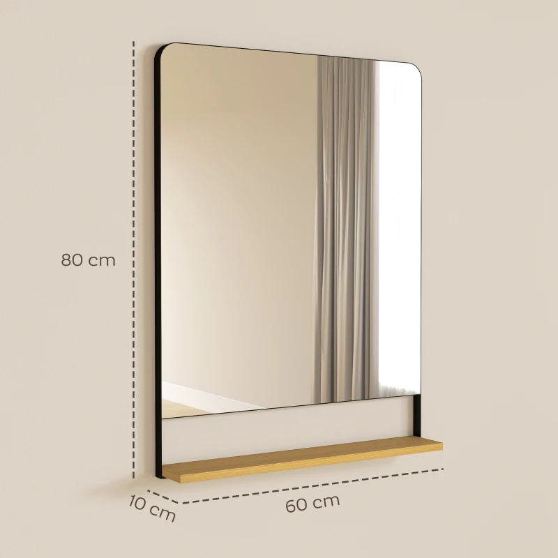 HOMCOM Wall Mirror with Wood Shelf - Black