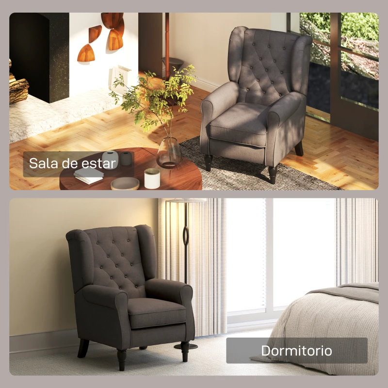 HOMCOM Sillón de Salón con Reposacabezas y Patas de Madera Butaca Carga 160 kg para Dormitorio Oficina Sala de Estar Marrón