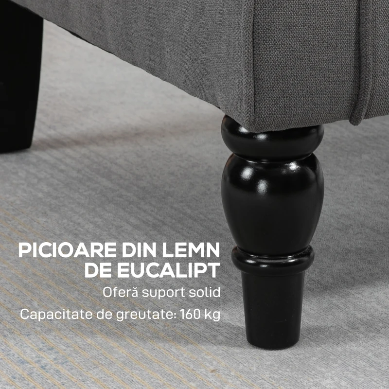 HOMCOM Fotoliu de Living Stil Francez cu Perne Detașabile Gri