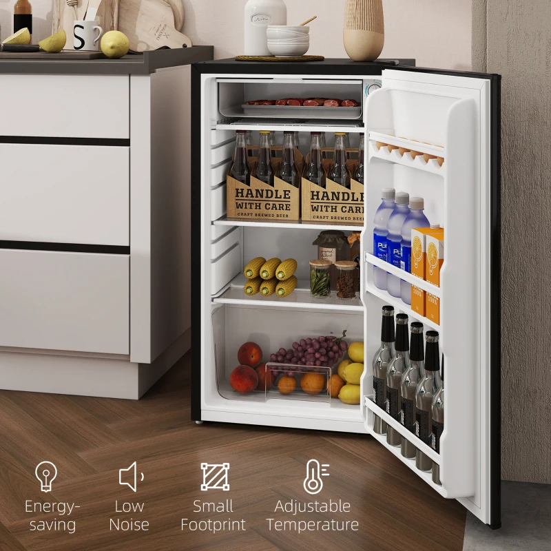 HOMCOM Frigider-congelator frigider mic 91 L rafturi modulabile design sub-blat 47,5 x 44,2 x 84 cm negru