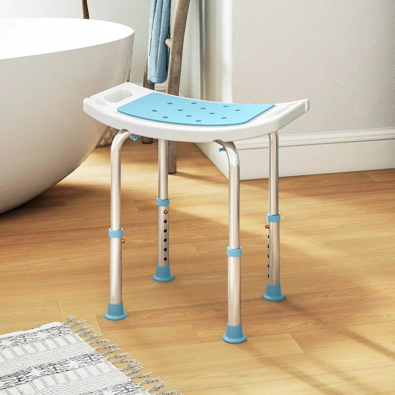 HOMCOM Shower Chair, Adjustable Height Shower Stool with Aluminium Frame and Non-Slip Feet, Bathtub Stool Seat for Elderly Disabled Handicap, Turquoise