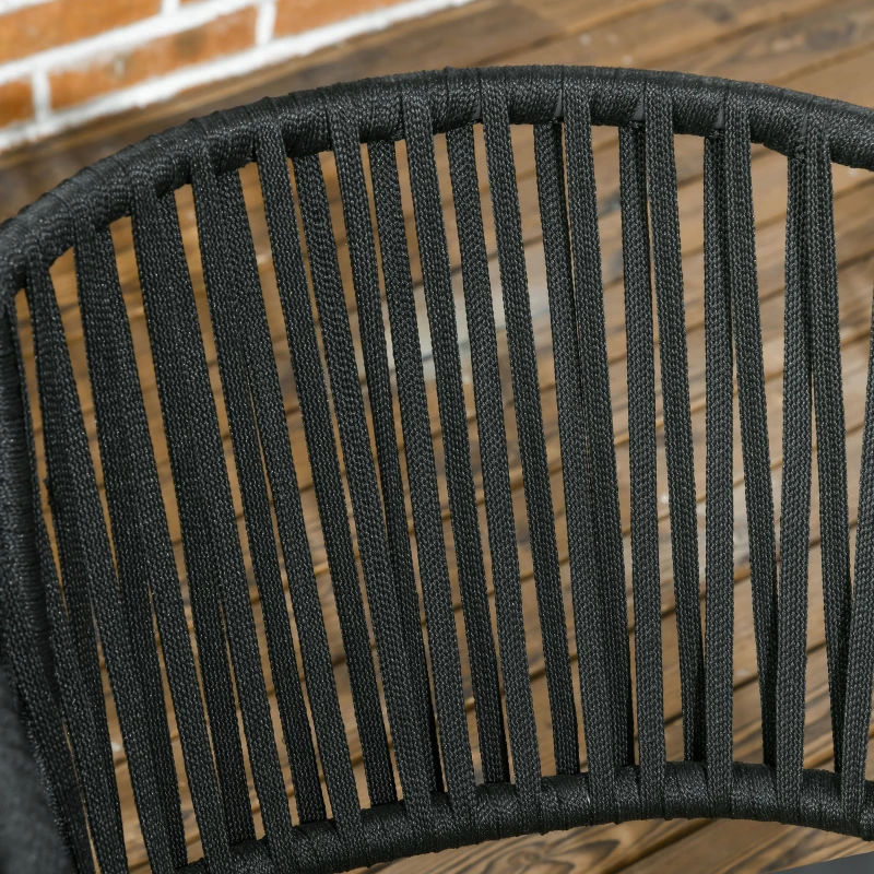 Outsunny Cadeiras para exterior, conjunto de 2, design boho, almofada de assento e encosto, concha de assento confortável, estrutura metálica, Preto