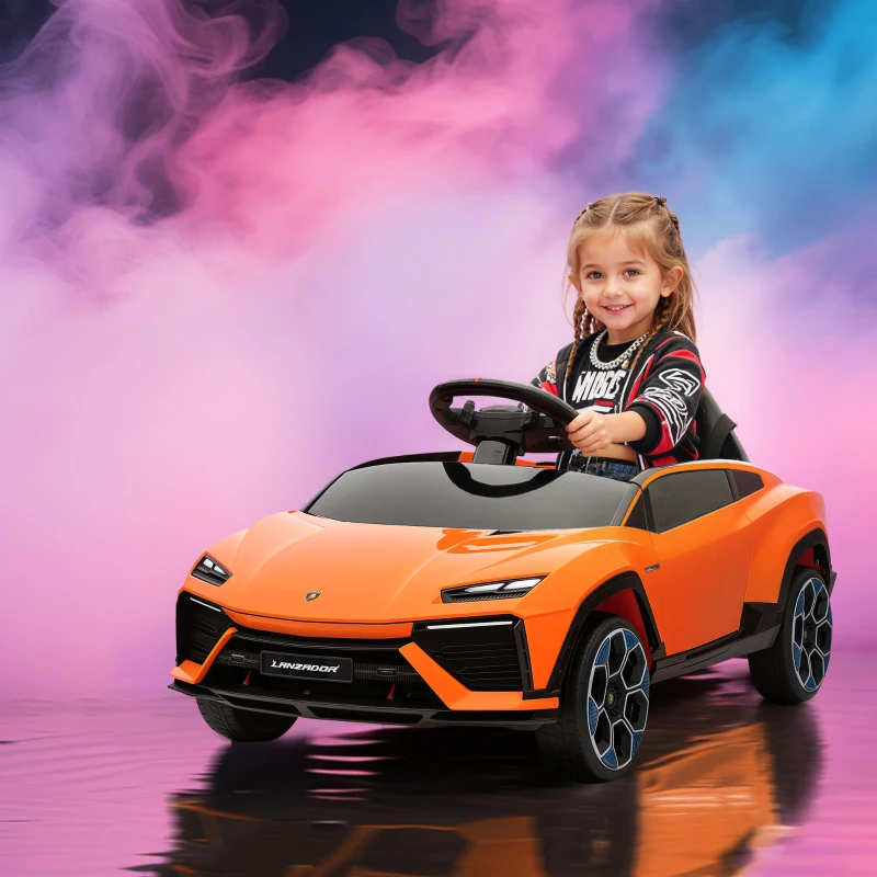 AIYAPLAY Carro Elétrico Infantil Licença Lamborghini com Buzina e Controle Remoto, 101.5x49x43 cm, Laranja