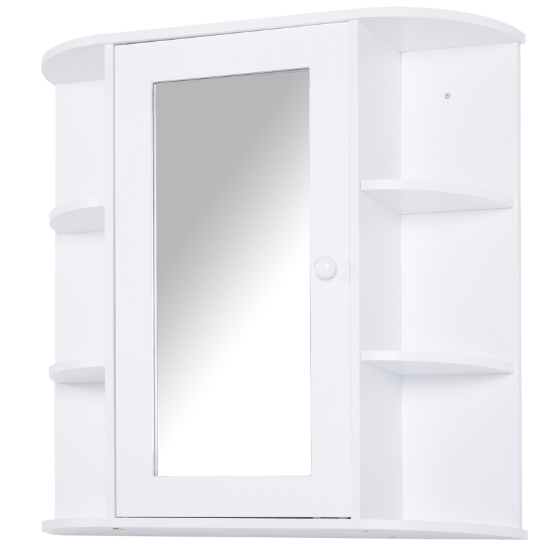 HOMCOM Bathroom Cabinet, Wall Mounted Mirror Cabinet with Single Door Mirror, Storage Organizer with Shelves, White