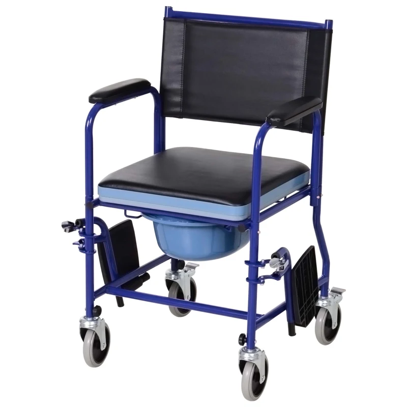 HOMCOM Cadeira de Rodas para Banho com Vaso Removível em Tubos de Ferro e PVC 87 x 57 x 92cm